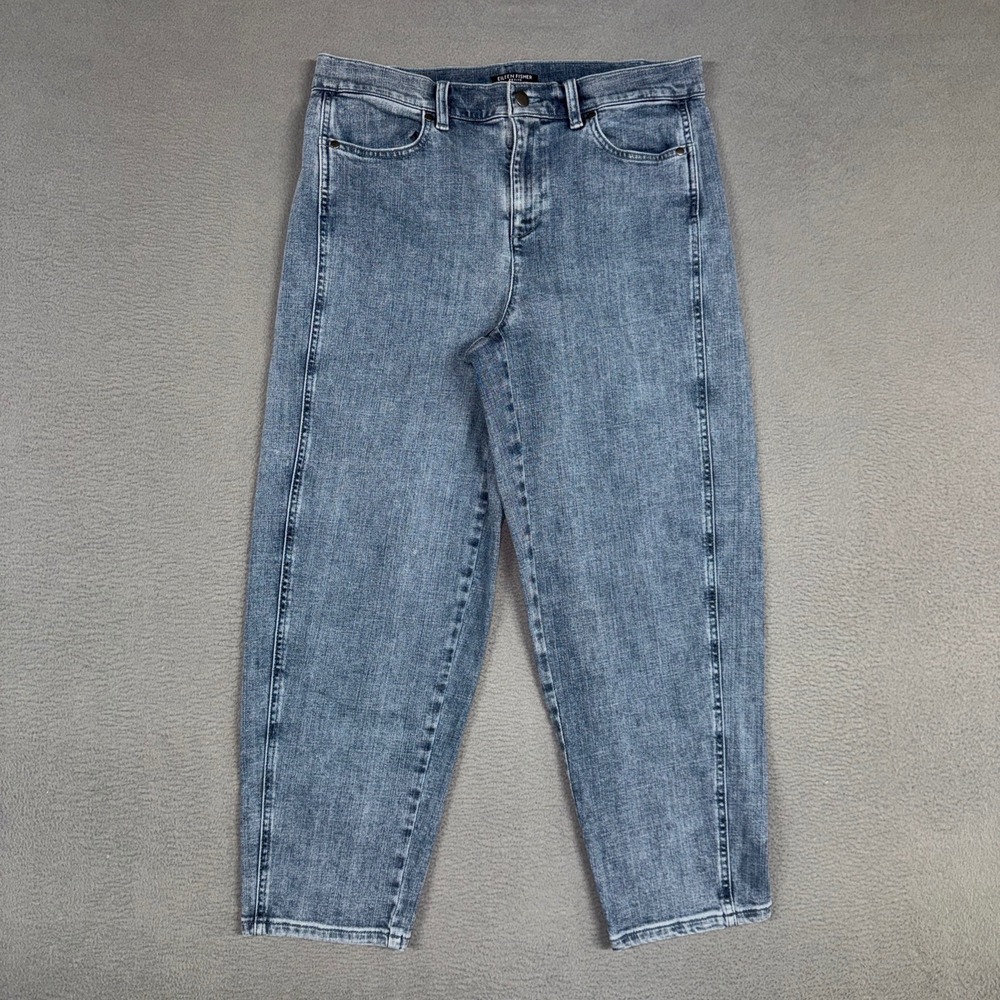 Eileen Fisher Jeans Womens PM Blue Tapered Leg Organic Cotton Stretch Denim